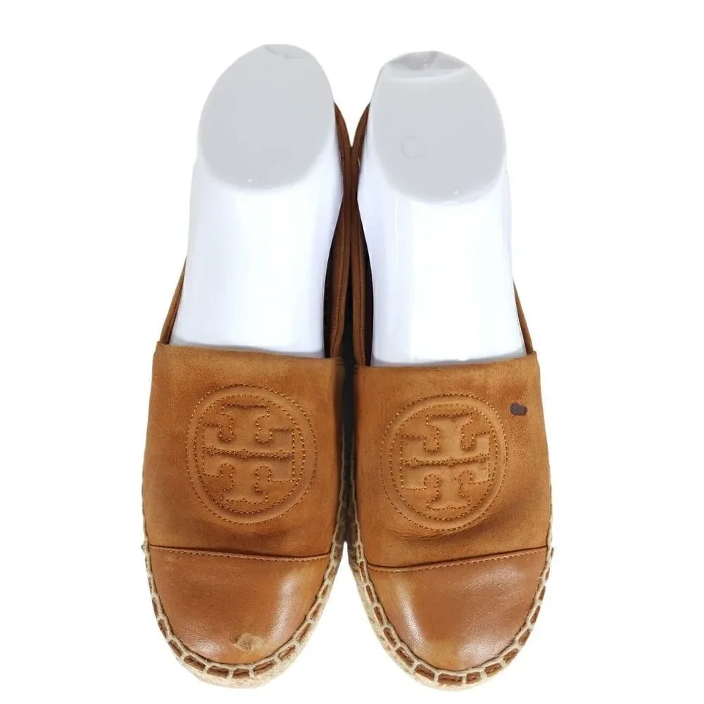 Tory Burch Women's US 7,5M Brown Leather Suede Flats Slip-On Espadrilles Shoes